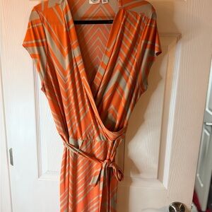 Cato Orange and Gray Asymmetrical Chevron Dress